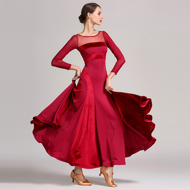 赤標準社交ドレス女性ワルツドレスフリンジダンス社交ダンスドレス