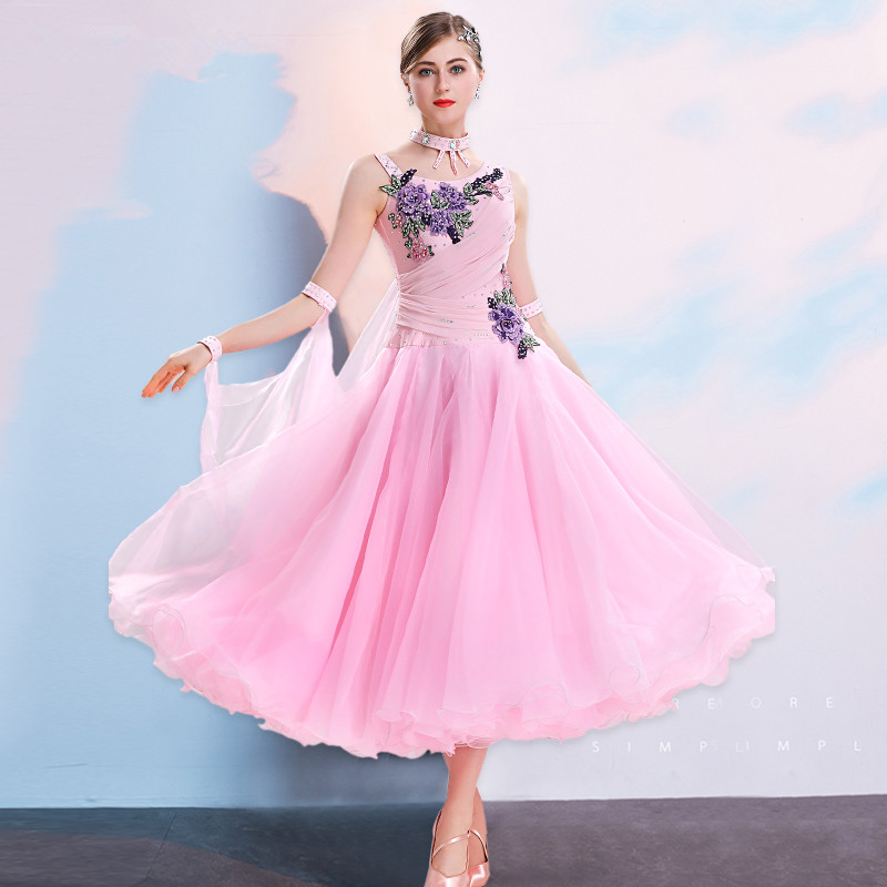ピンク標準社交ドレス女性 4 色ワルツフラメンコダンススカート大人