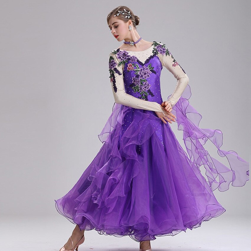 社交ダンス競技ドレス社交ダンス競技ドレスウィーンワルツドレスフォックストロットダンスドレス標準紫